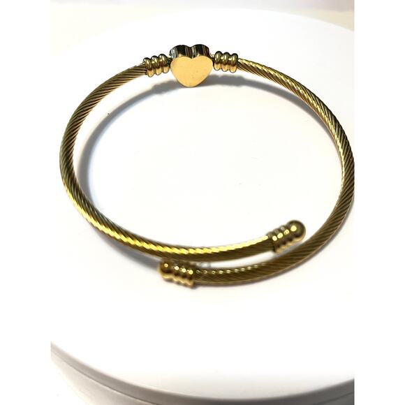 Gold Plated Heart Initial S Expandable Stainless Steel Cuff Bracelet - Picture 4 of 4